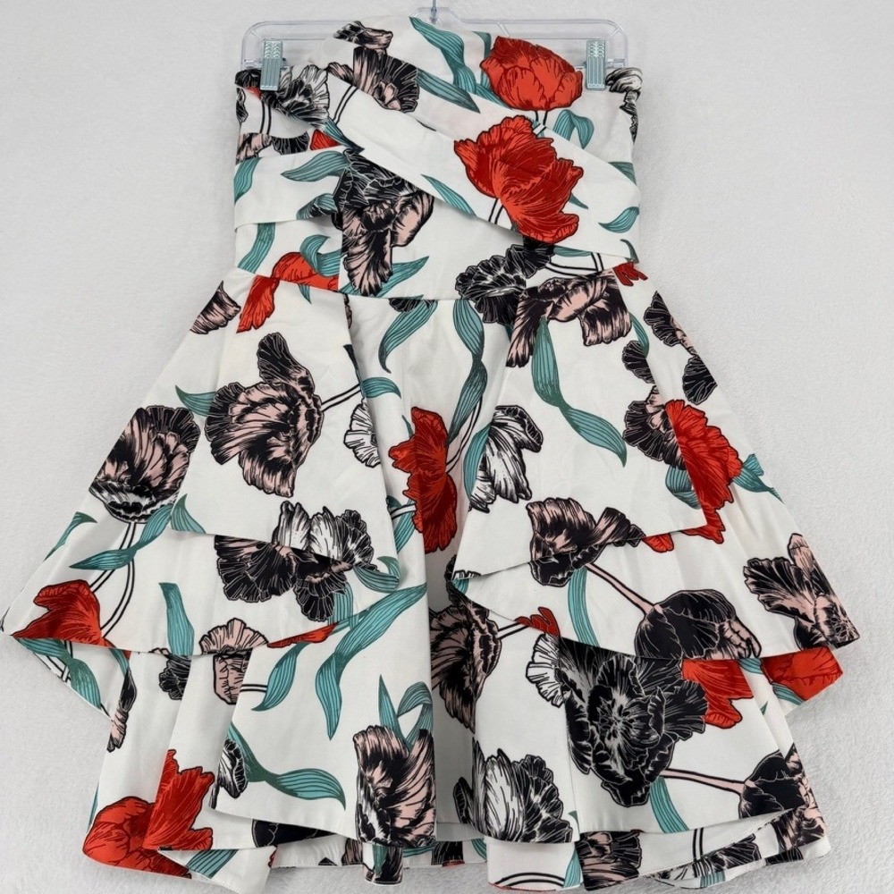 C/MEO Collective Floral Strapless Tiered Mini Dress Size L